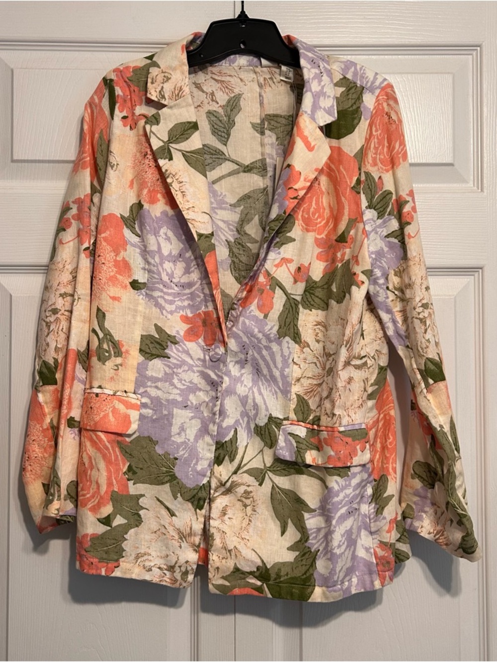 Joie Floral Linen-Blend Blazer in Peach, Lavender & Green